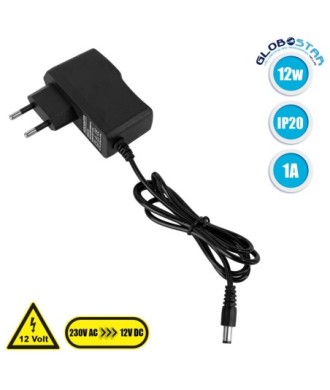 GloboStar® 73071 Πλαστικό Τροφοδοτικό SELV για Προϊόντα LED 12W 1A - AC 220-240V σε DC 12V - IP20 L7 x W2.7 x H7.5cm - 2 Χρόνια Εγγύηση